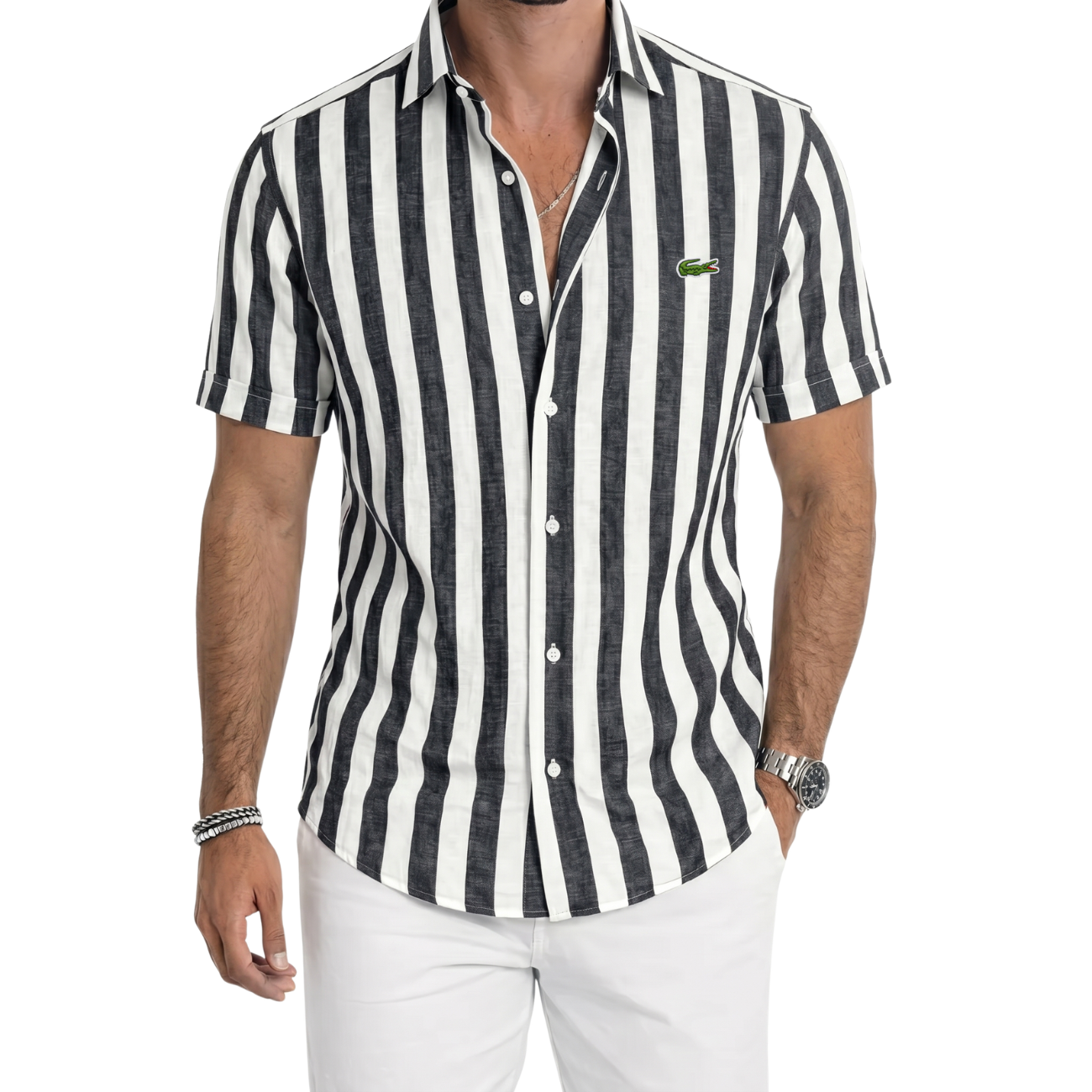 Coastal Stripe Short-Sleeve Linen Shirt - Clearance Sale