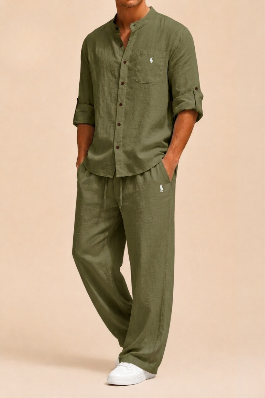 Mandarin Collar Linen Set - Clearance Sale