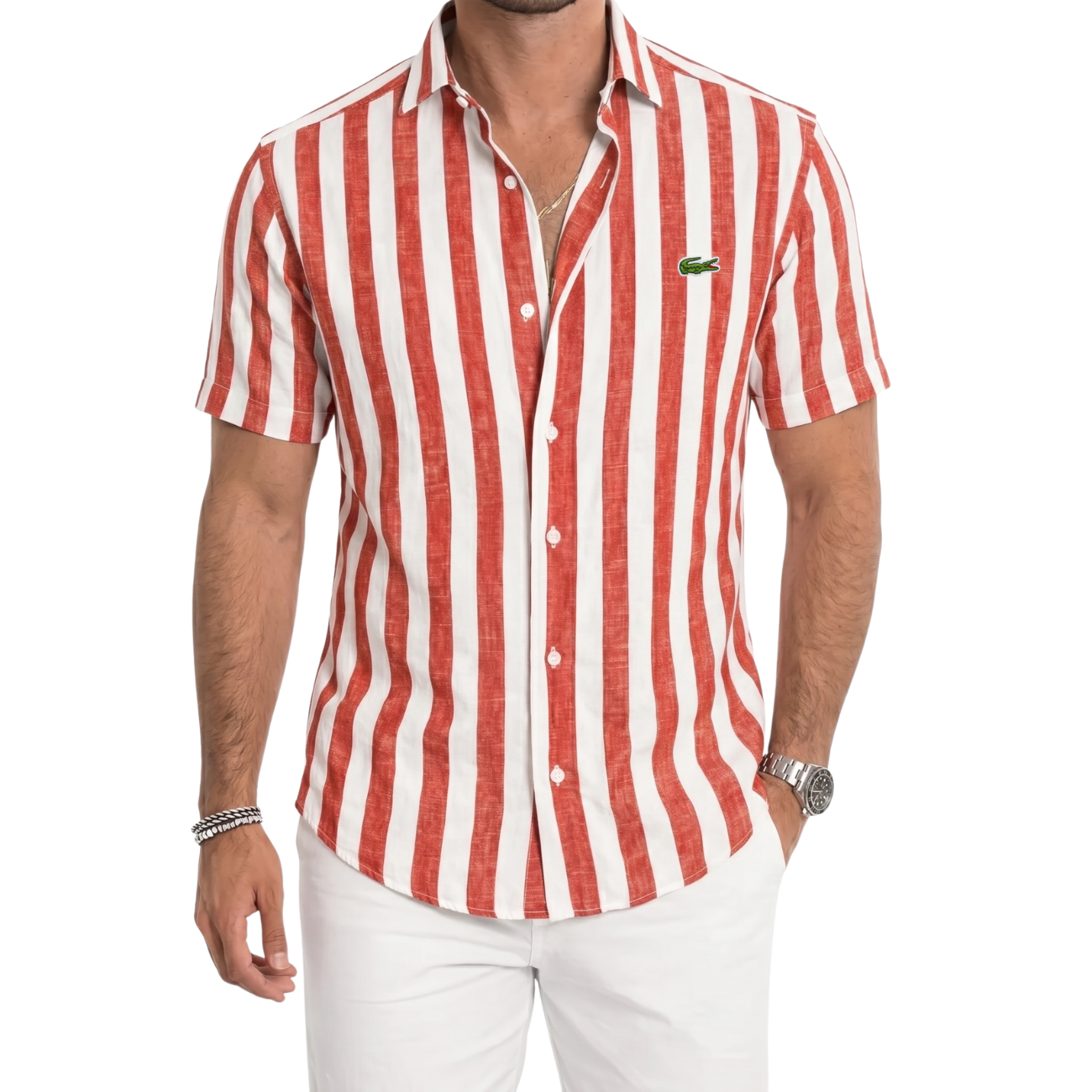 Coastal Stripe Short-Sleeve Linen Shirt - Clearance Sale