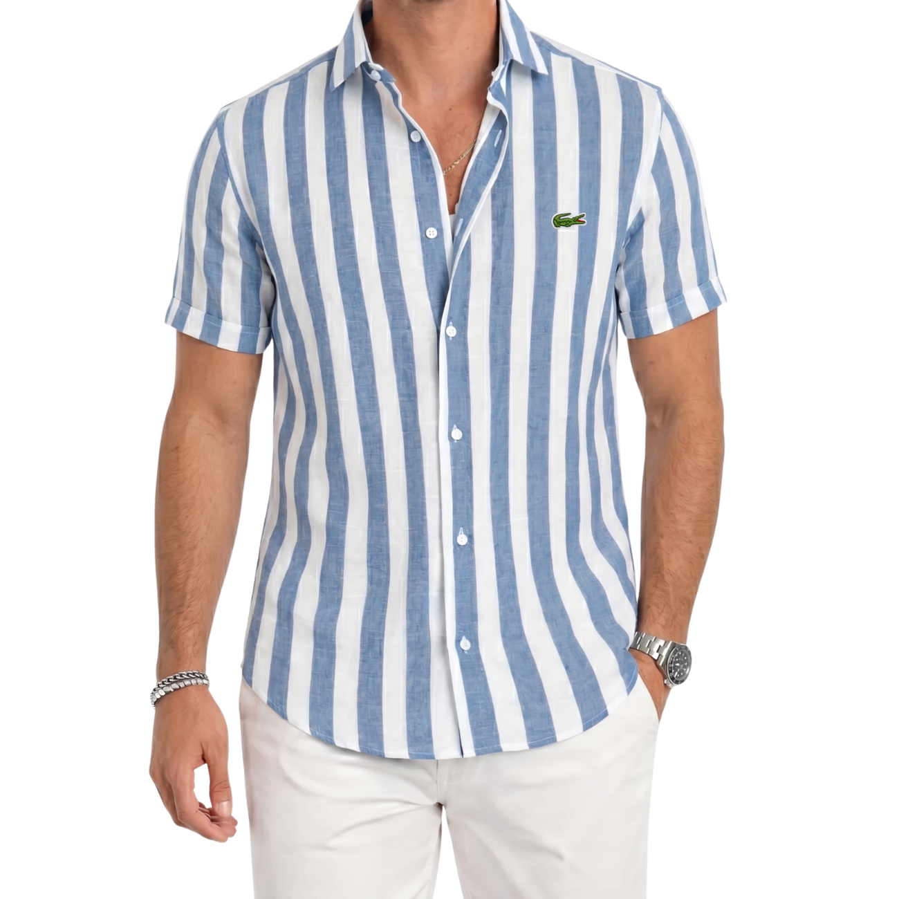 Coastal Stripe Short-Sleeve Linen Shirt - Clearance Sale