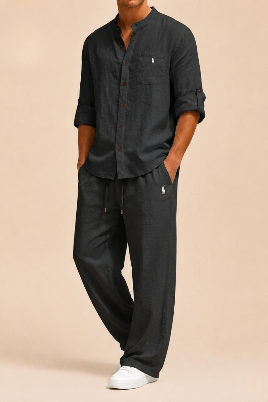Mandarin Collar Linen Set - Clearance Sale