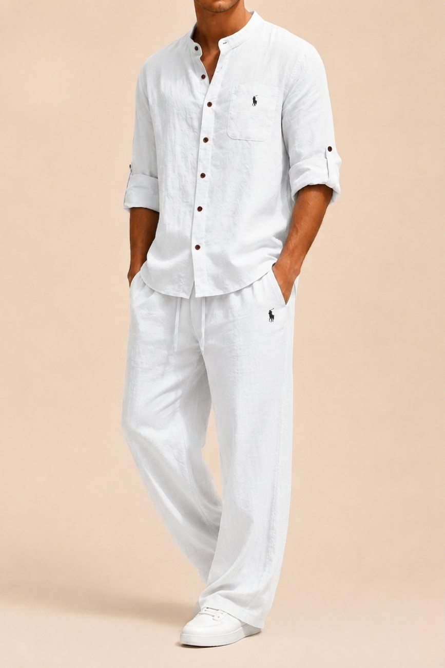 Mandarin Collar Linen Set - Clearance Sale