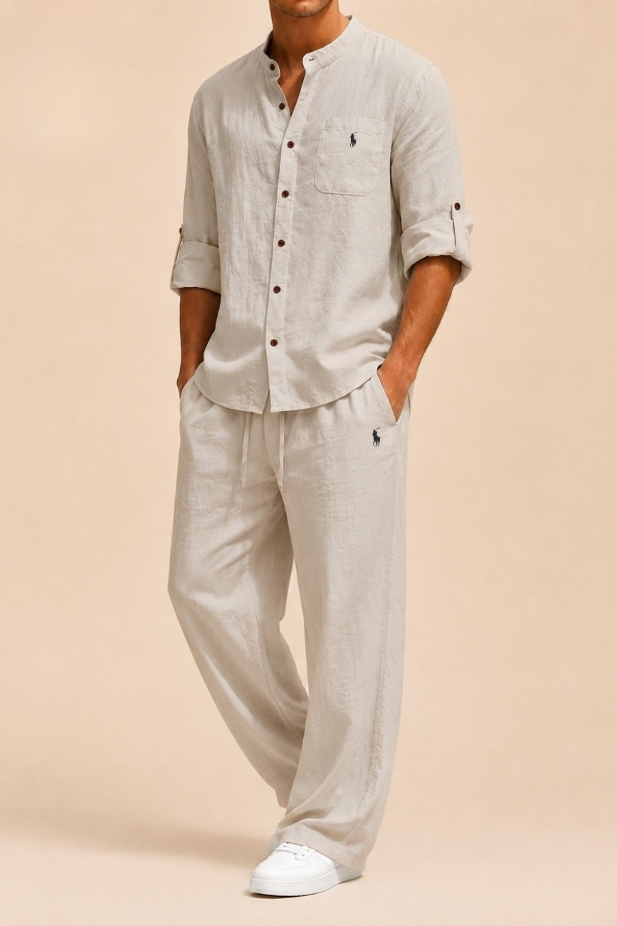 Mandarin Collar Linen Set - Clearance Sale