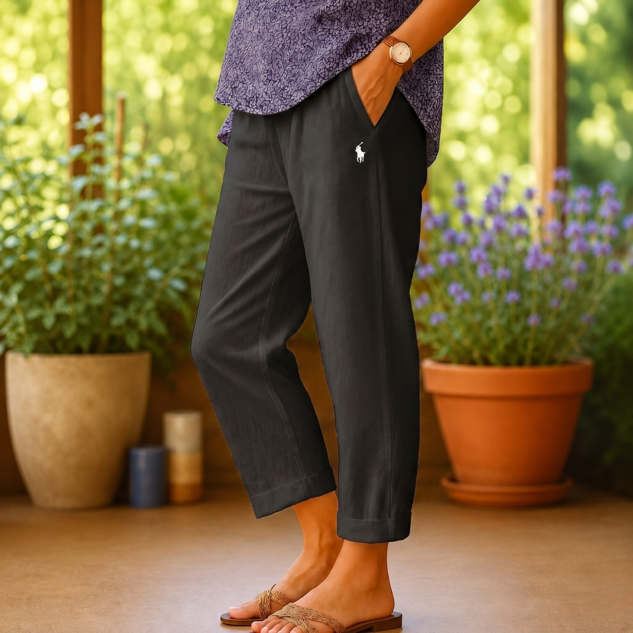 Linen-Blend Trousers - Clearance Sale