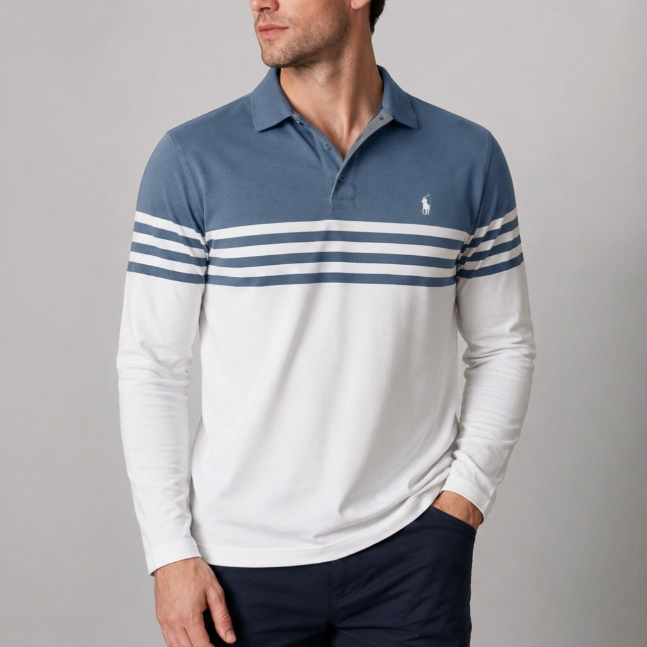 Long-Sleeve Stripe Polo - Clearance Sale