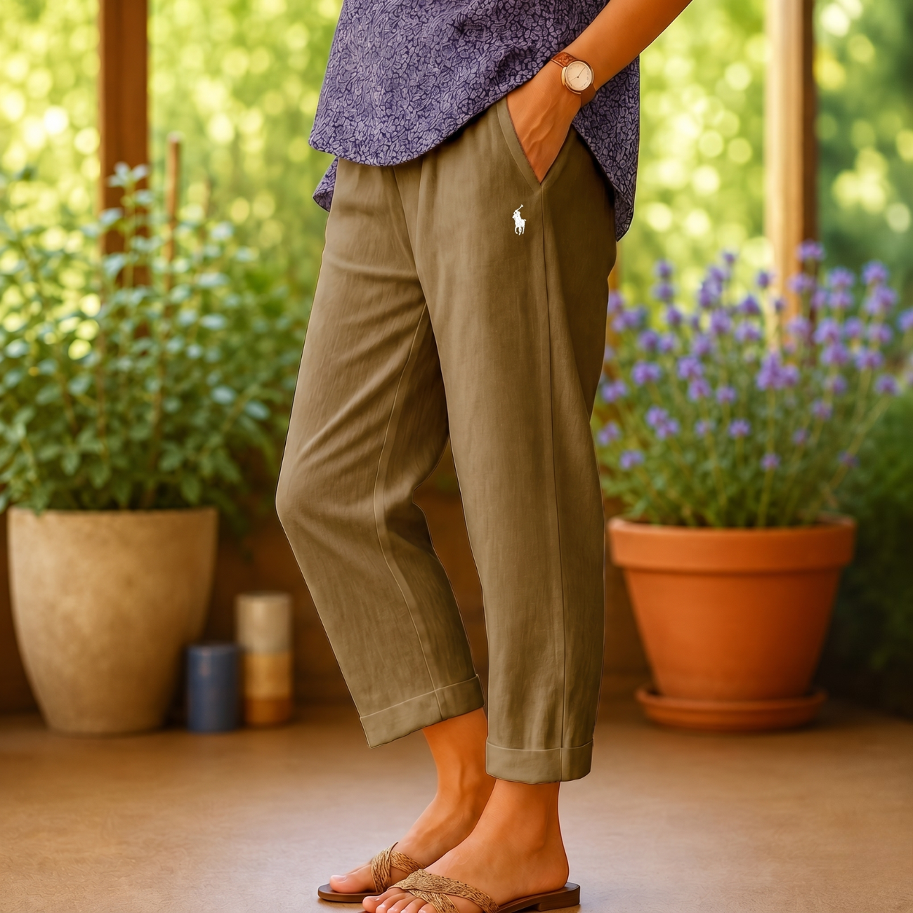 Linen-Blend Trousers - Clearance Sale