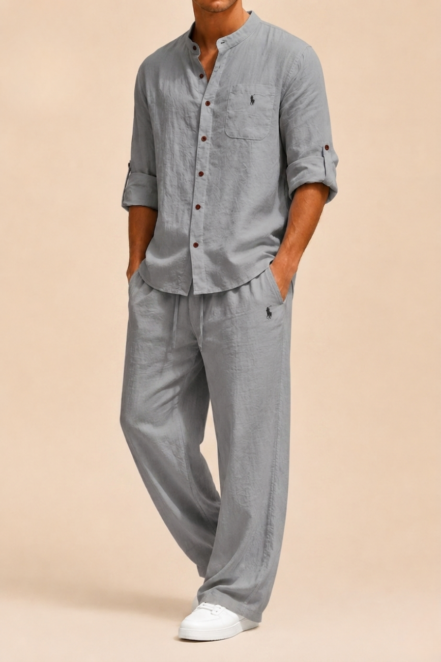 Mandarin Collar Linen Set - Clearance Sale