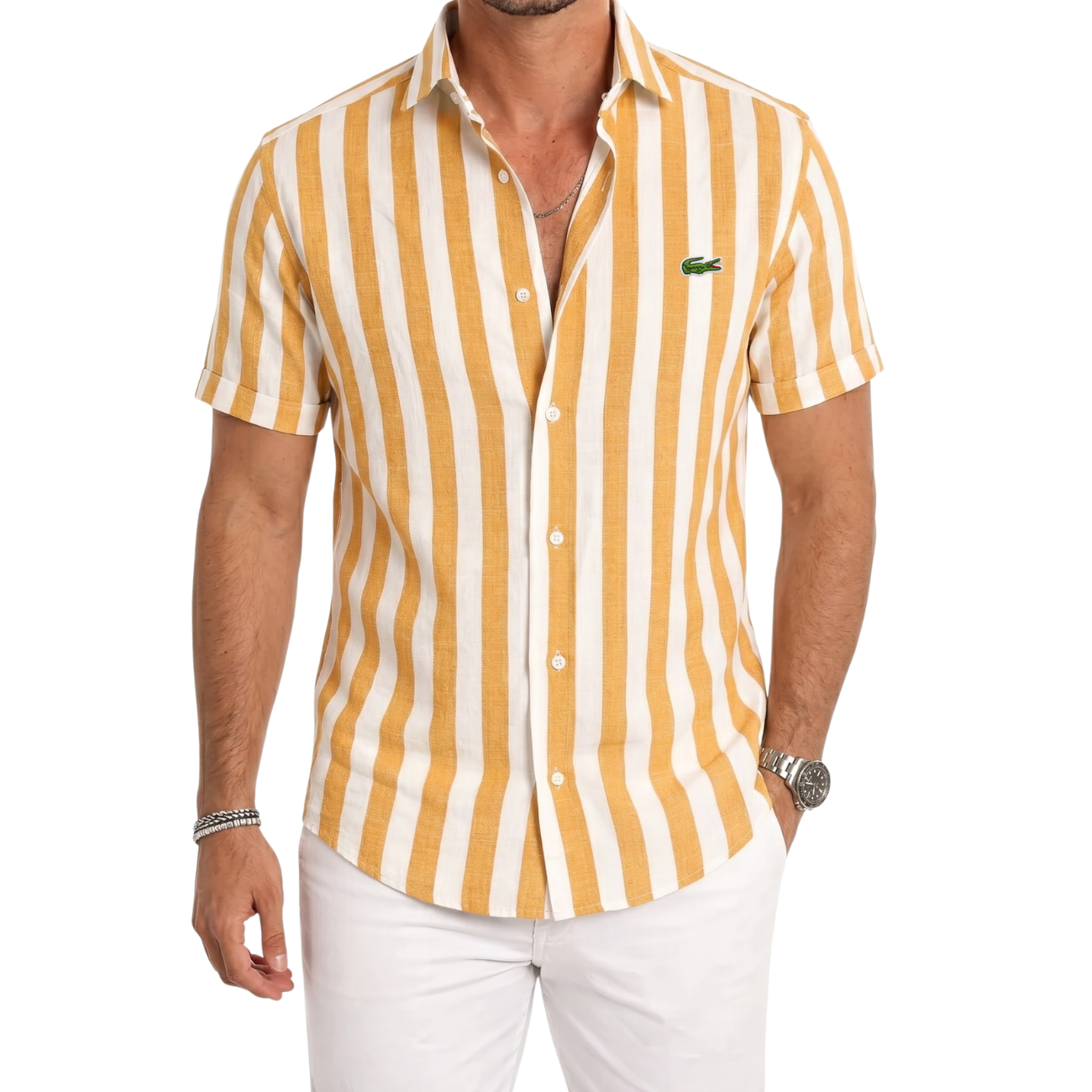 Coastal Stripe Short-Sleeve Linen Shirt - Clearance Sale