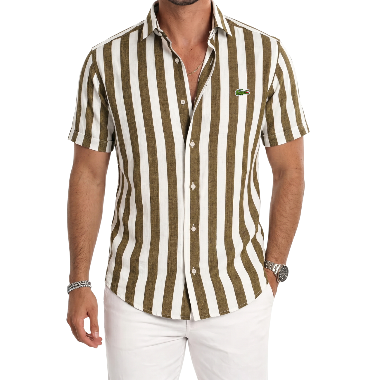 Coastal Stripe Short-Sleeve Linen Shirt - Clearance Sale
