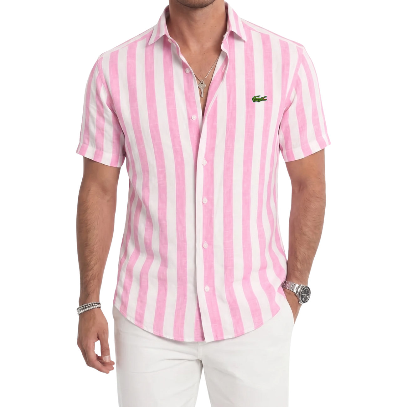 Coastal Stripe Short-Sleeve Linen Shirt - Clearance Sale
