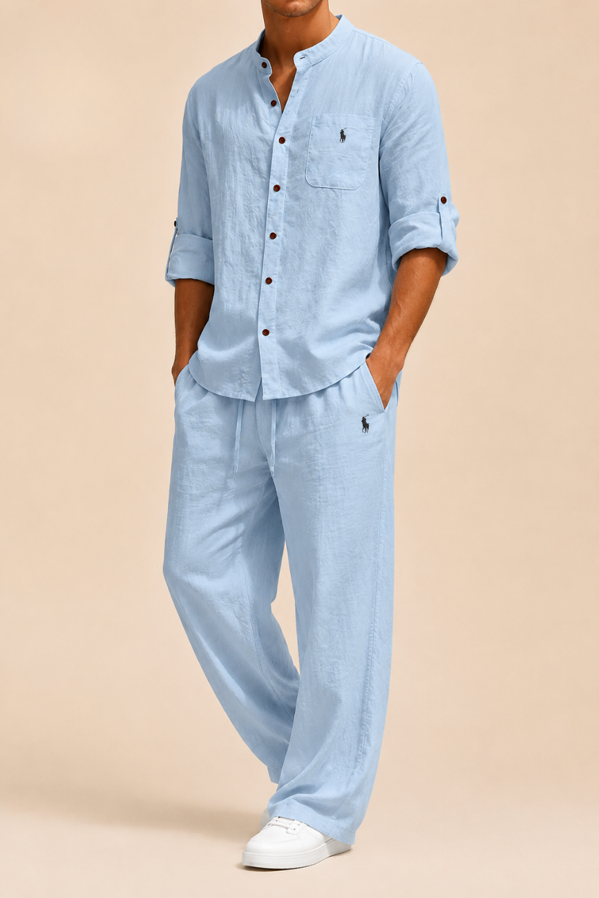 Mandarin Collar Linen Set - Clearance Sale