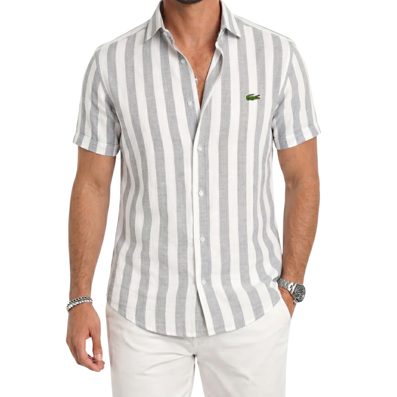 Coastal Stripe Short-Sleeve Linen Shirt - Clearance Sale