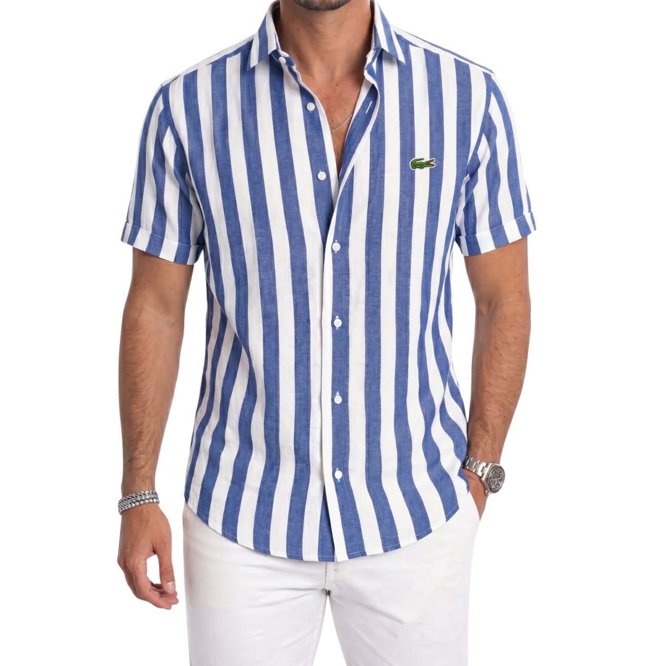 Coastal Stripe Short-Sleeve Linen Shirt - Clearance Sale
