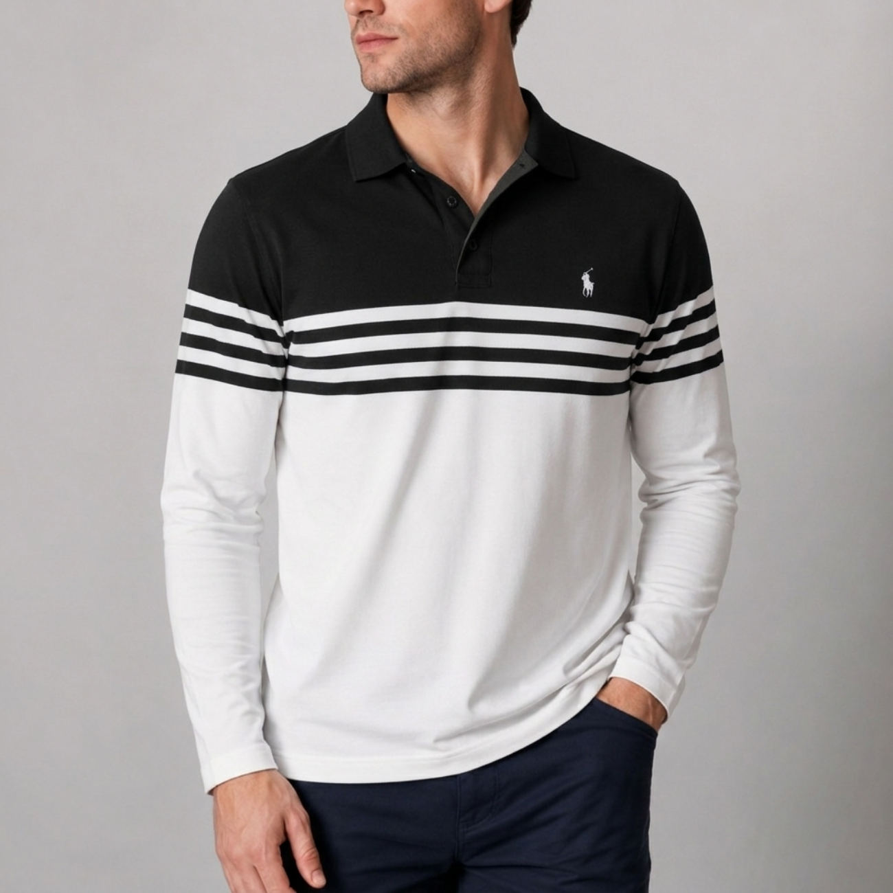 Long-Sleeve Stripe Polo - Clearance Sale