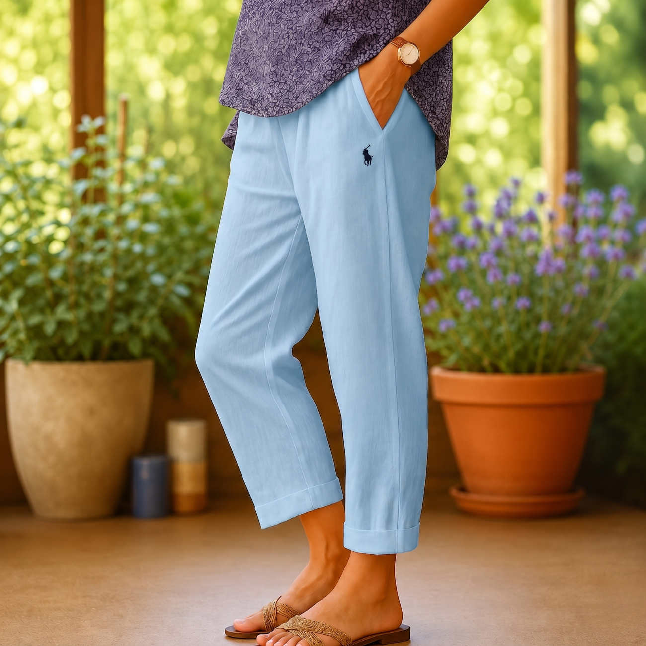 Linen-Blend Trousers - Clearance Sale