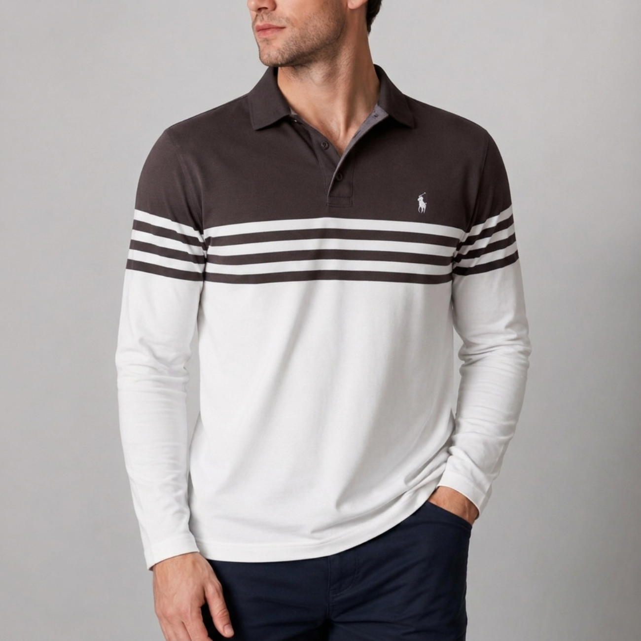 Long-Sleeve Stripe Polo - Clearance Sale