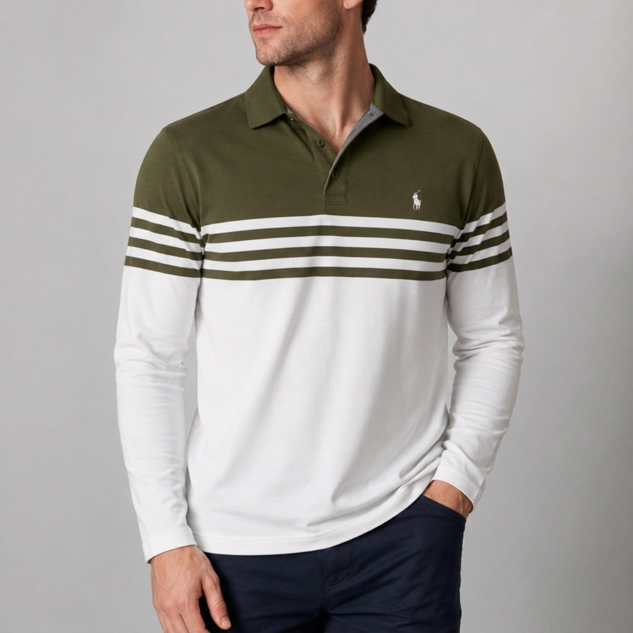 Long-Sleeve Stripe Polo - Clearance Sale
