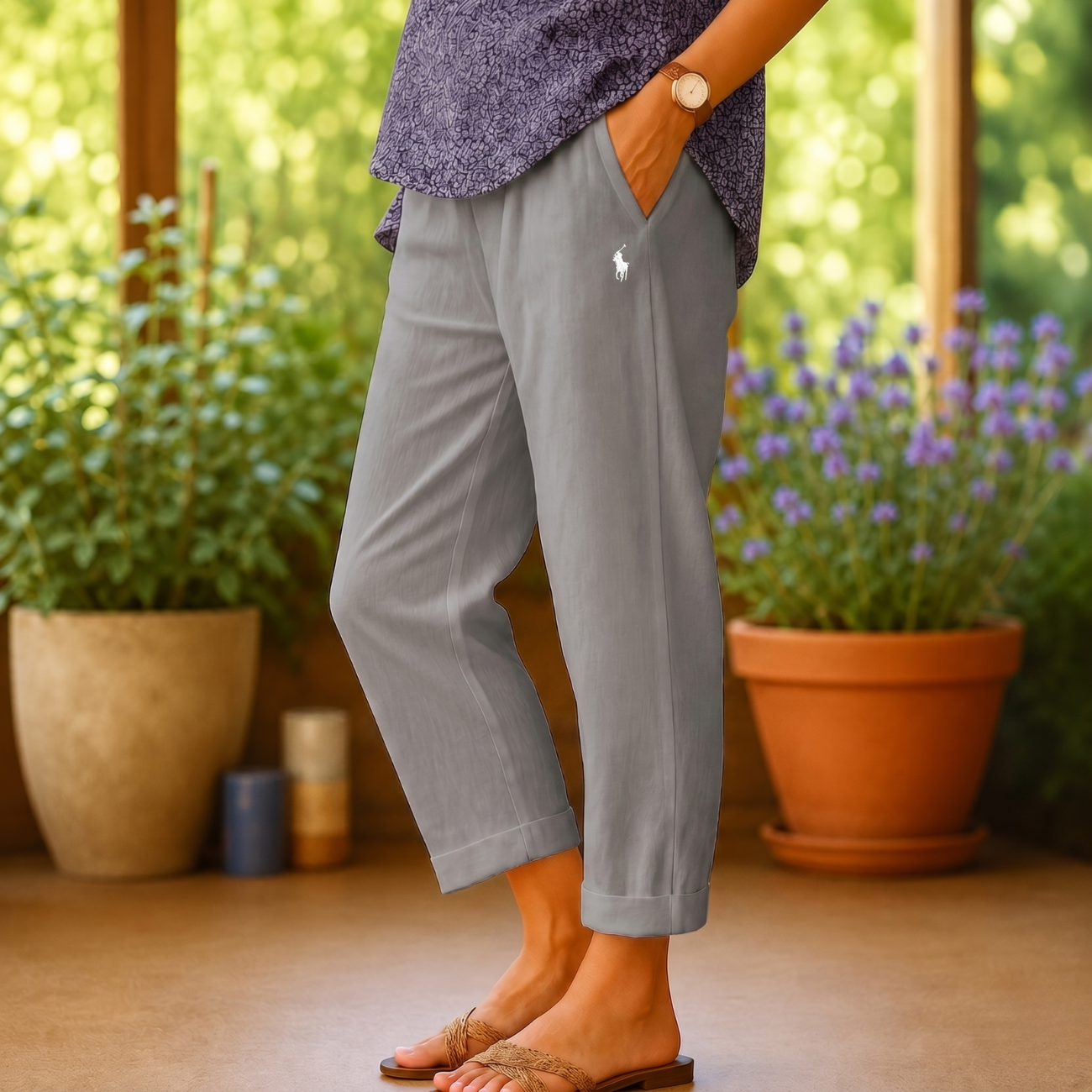 Linen-Blend Trousers - Clearance Sale
