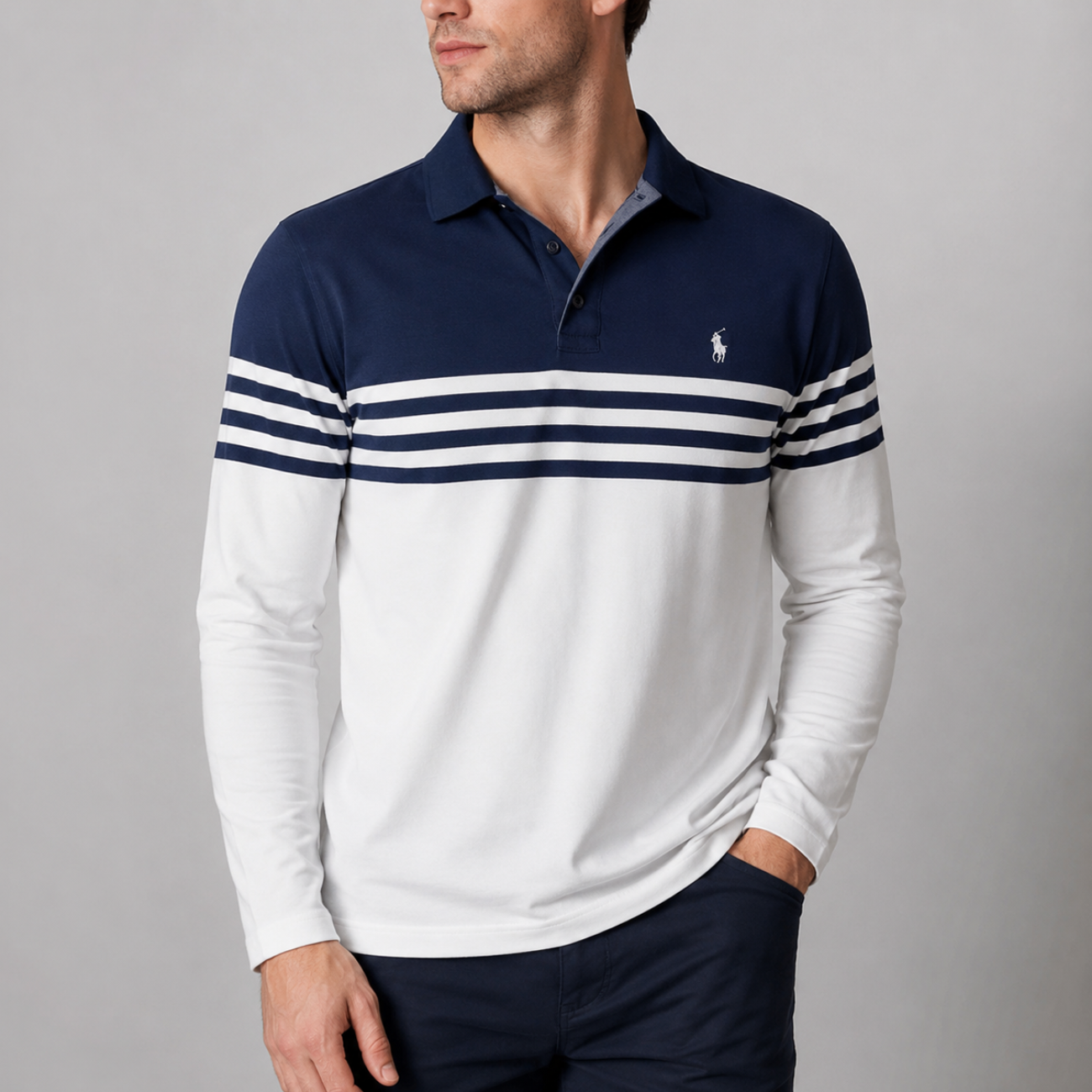 Long-Sleeve Stripe Polo - Clearance Sale