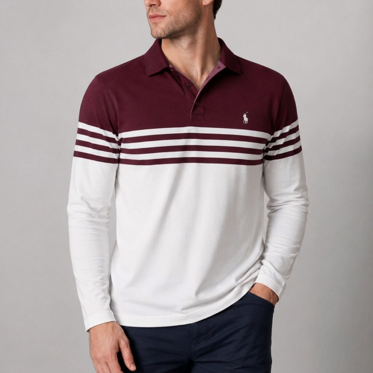 Long-Sleeve Stripe Polo - Clearance Sale